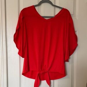 Women’s Red V-Neck Tie-Front Blouse